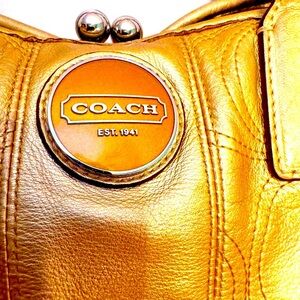 Women’s Vintage Metallic Gold, Leather, LARGE Coach Purse